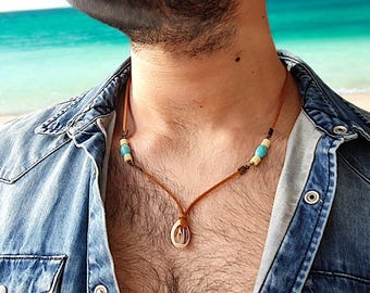 Collana Tribale In Pelle Per Uomo - Collana Con Ciondolo Blu Fatto A Mano - Collana In Stile Maori - Collana Lunga Da Surfista Unisex - Collana Boho Da Uomo - Italia - Foto 9