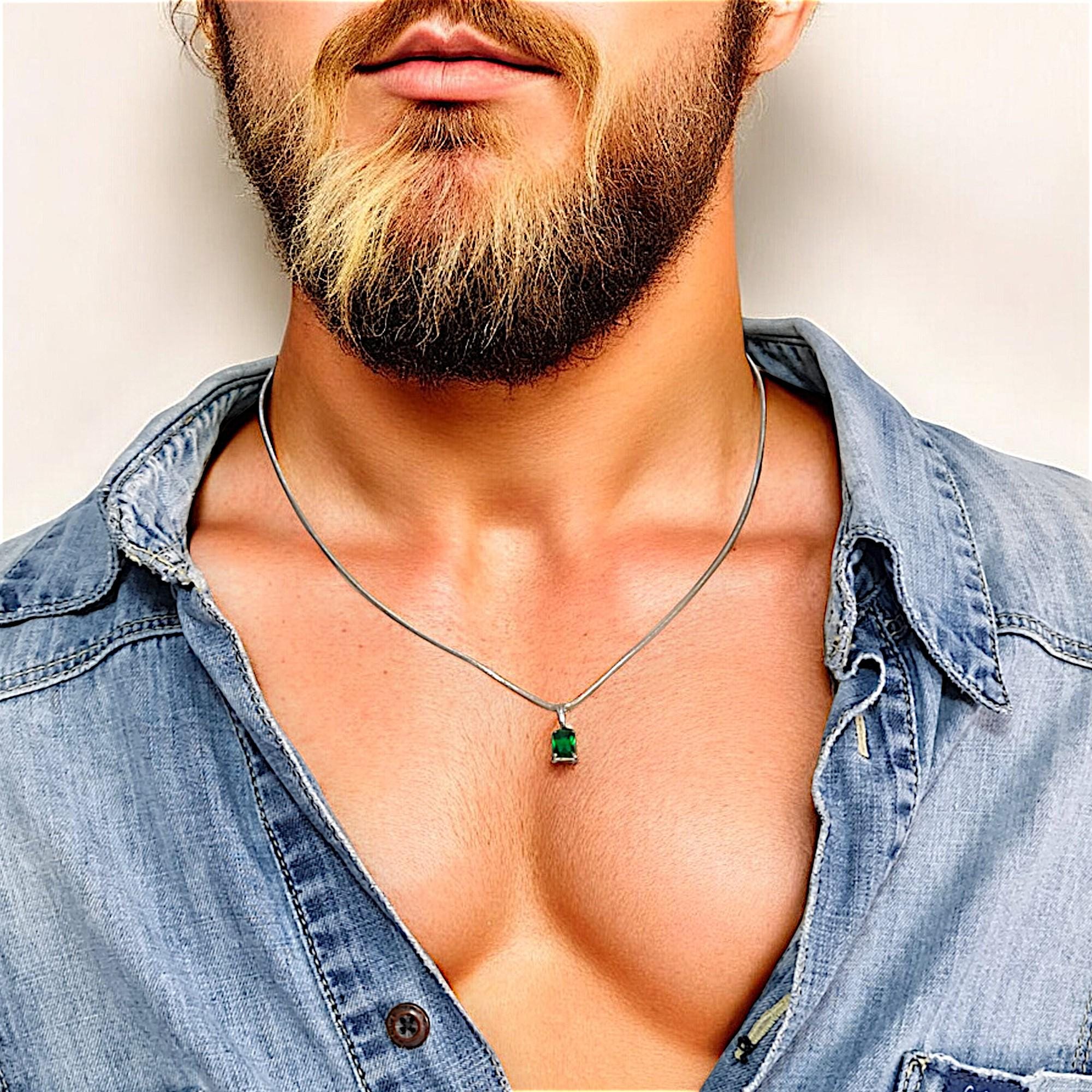 Pendentif Médaillon Homme Plaqué Argent Avec émeraude Naturelle 8,25 Ratti - Certifié AA++ - Panchadhatu