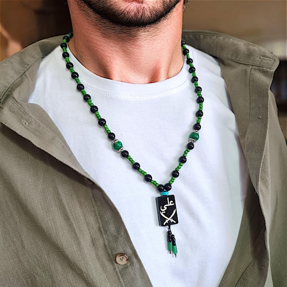 Islamic Necklace, Zülfiqar Sword, Hazrat Ali Pendant, Stone Muslim