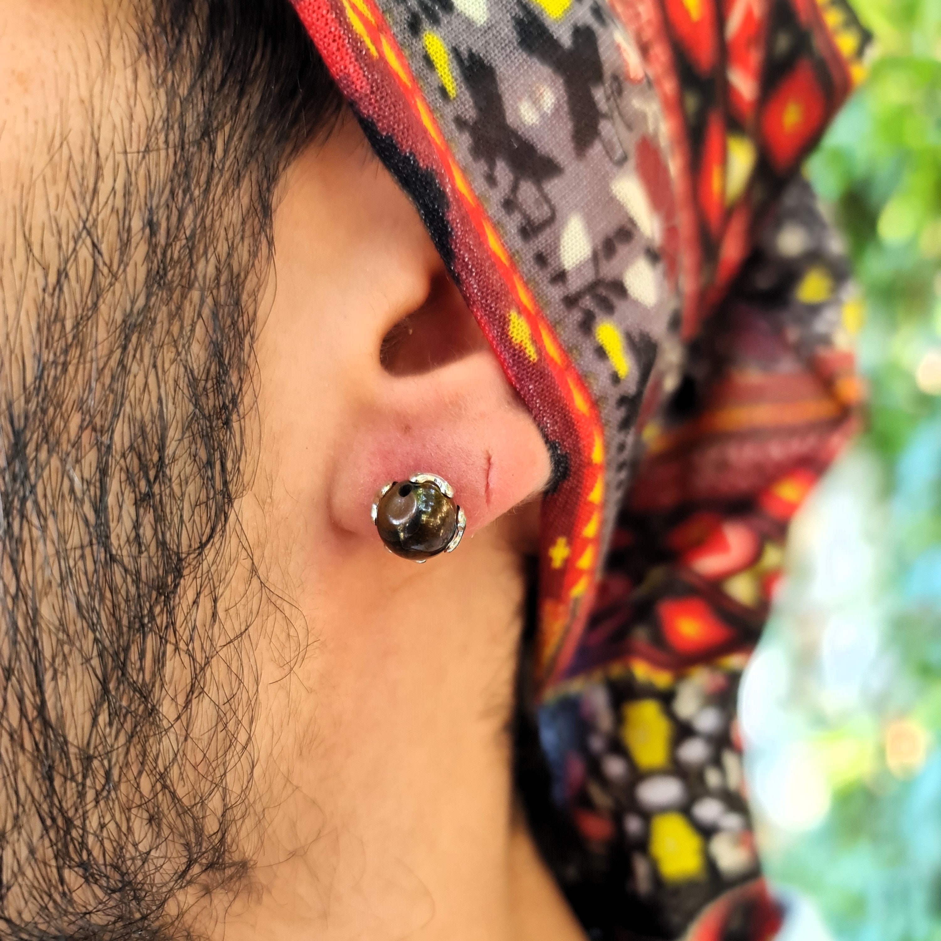 メンズストーンスタッドピアス、アゲートジェムストーンスタッドピアス