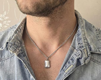 男性用ミニマリストパールペンダントネックレス、ステンレススチール