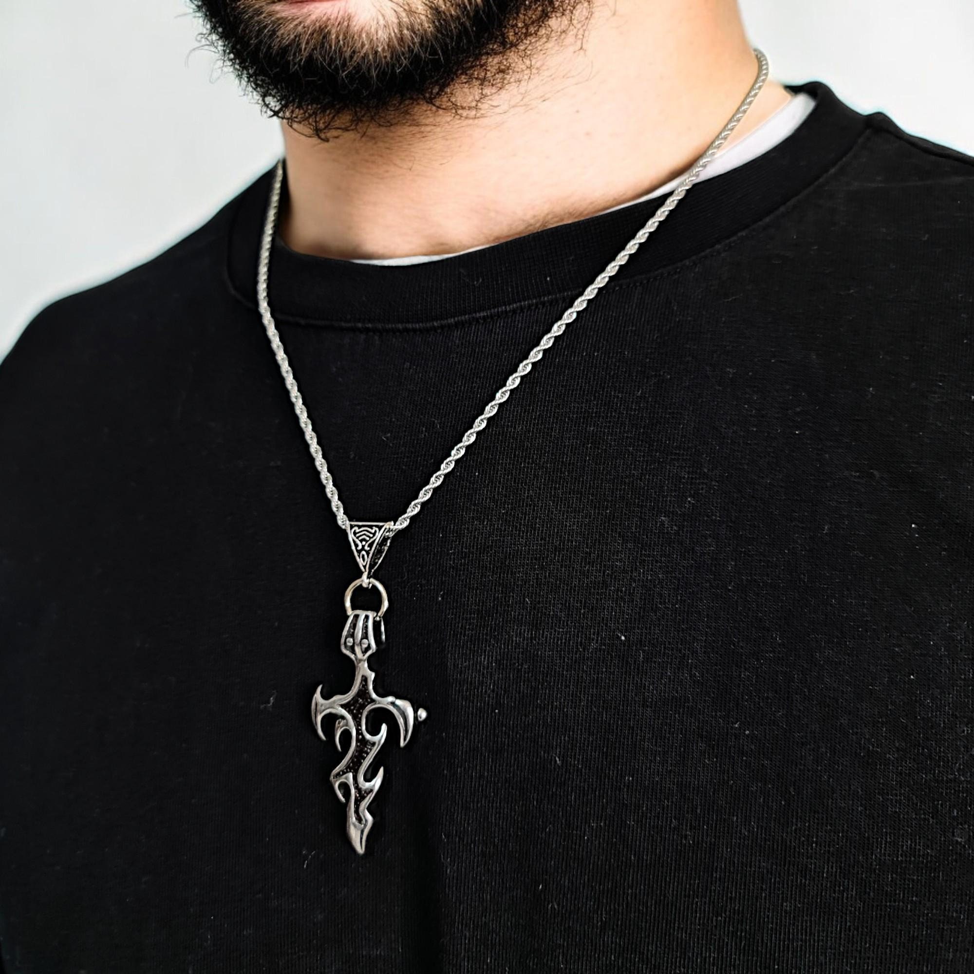 K*o様 stlll Warp chain necklace Bold Tribal Cross Gothic Pendant | Men Sword Necklace | Stainless