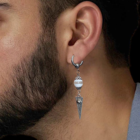 Orecchini Uomo/Donna In Acciaio: Cerchio Con Pendente Croce E Catena – Stile Spike - 3