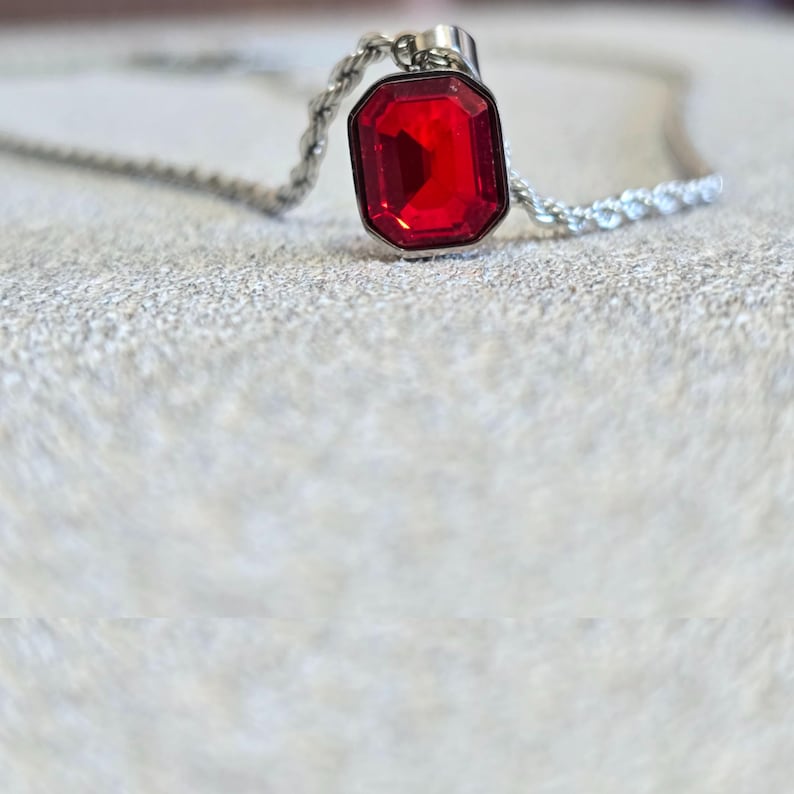 minimalist ruby pendant necklace for men, stainless steel chain with crystal choker design, luxury gemstone jewelry, rich man’s necklace for special occasions