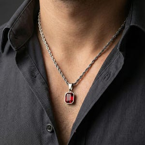 Herenketting robijn smaragd saffier, elegante minimalistische edelsteen choker, aangepaste kristallen hanger, luxe sieraden cadeau voor hem, moderne sieraden