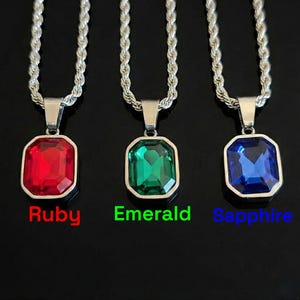 Mens Necklace Ruby Emerald Sapphire, Elegant Minimalist Gemstone Choker, Custom Crystal Pendant, Luxury Jewelry Gift for Him, Modern Jewelry image 12