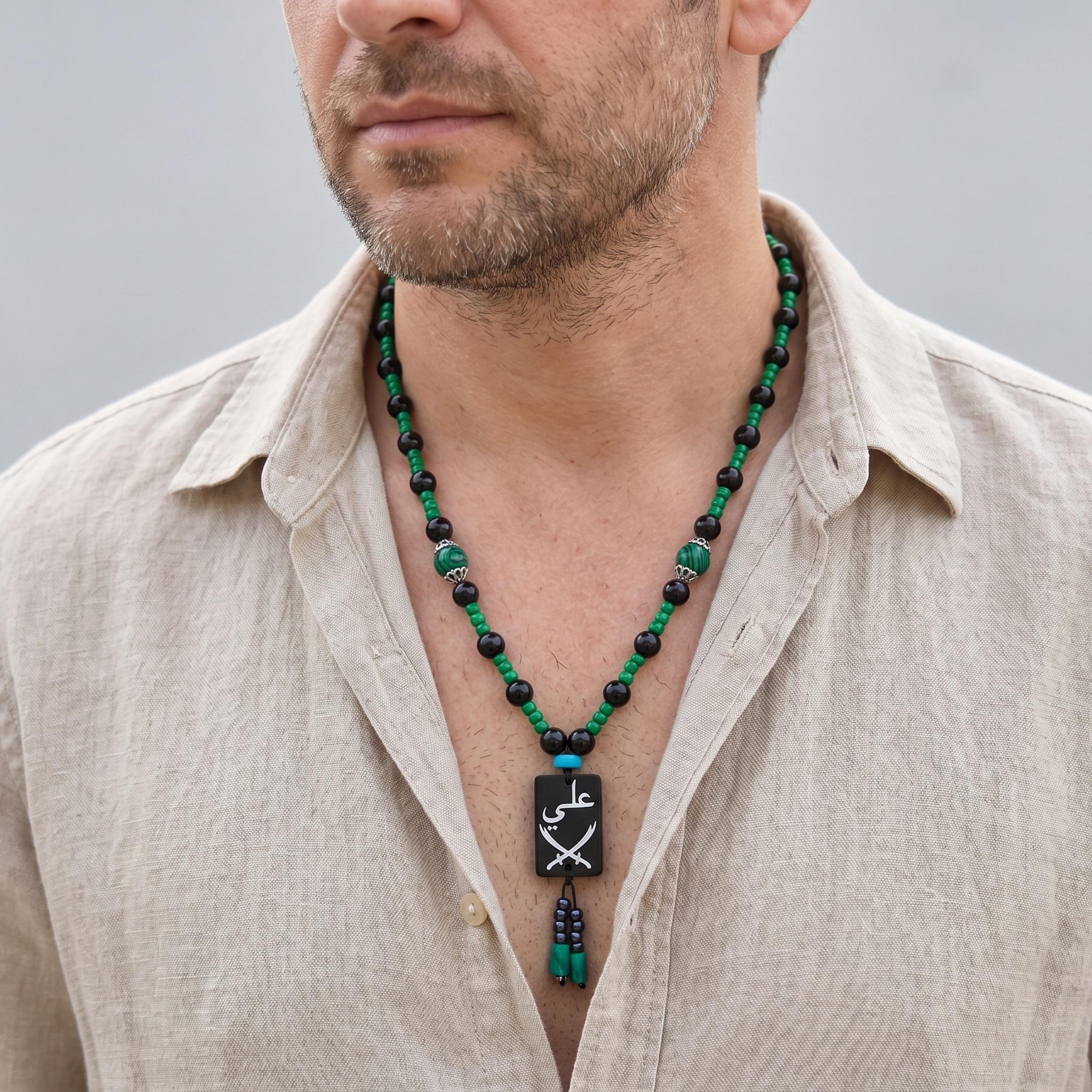Islamic Necklace, Zülfiqar Sword, Hazrat Ali Pendant, Stone Muslim