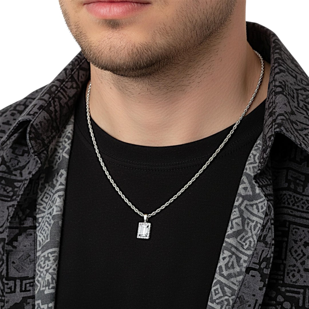 COAI Collier Chaîne Pendentif Carré Pierre Naturelle - Acier Inoxydable Homme Femme