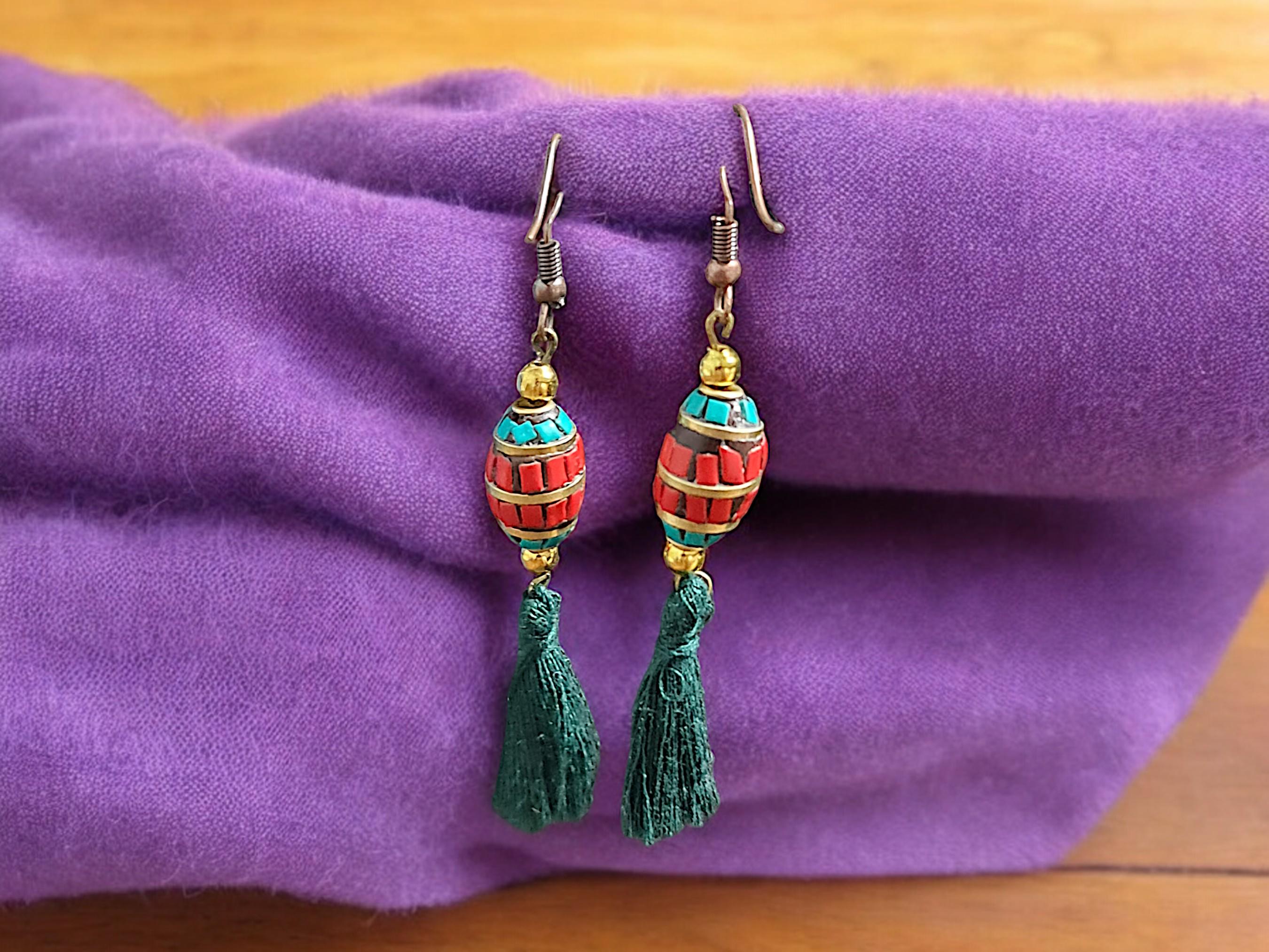 Ethnic Jhumka Drop Earrings For Women - Gold Afghan Boho Tassel Earrings With Bells & Pearls - View #12