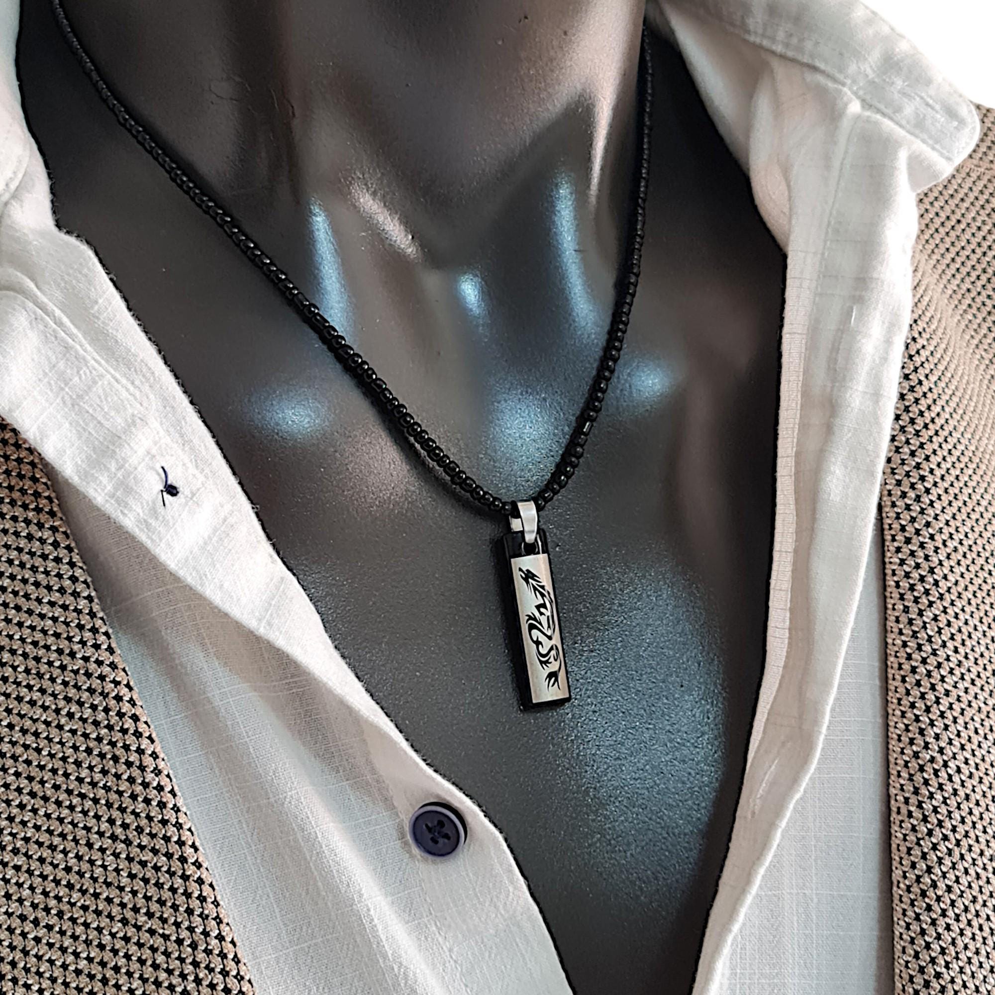 Ailiessy Goth Dragon Necklace - Punk Black Leather Chain With Chinese Dragon Pendant For Men & Women