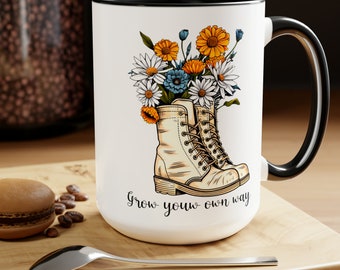 Wachsen Sie Ihren eigenen Weg Tasse: Blumen-Boot-Design, Self-Care-Kaffeetasse