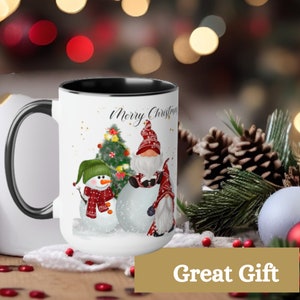 Vintage Christmas Snowman & Gnome Coffee Mug