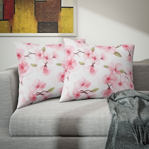 Pillow Sham, funda de almohada minimalista rosa y blanco Pillow Sham, flor de cerezo, decoración de primavera, decoración japonesa