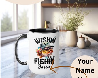 Vissen mok, wensen dat ik aan het vissen was koffiemok, vaderdagcadeau, bas verjaardagscadeau voor papa, echtgenoot cadeau, DaddyFishing Buddy, opa cadeau