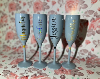 Personalize Blue Champagne Flutes For Brides, Bridesmaids, Wedding, Birthday, Bachelorette, Sweet 16, Party Favor, Anniversary & Celebration