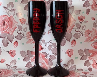 Halloween Bloody Champagne Toast to Terror, Black Flutes for Gothic Spooky Party, Haunted Vampire, Witches, Zombie, Skulls Curse Celebration