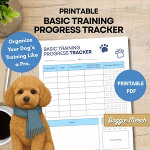 Printable Basic Training Progress Tracker Sheet, Instant Download, 8.5x11 PDF - Dog Training Planner, Dog Training Tracker