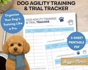Printable Dog Agility Training & Trial Tracker Sheet, Instant Download, 8.5x11 PDF - Dog Training Planner, Dog Training Tracker