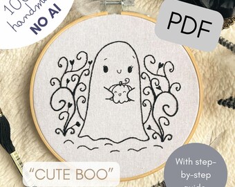 Halloween spoopy hand embroidery pattern, with step-by-step instructions (PDF download)