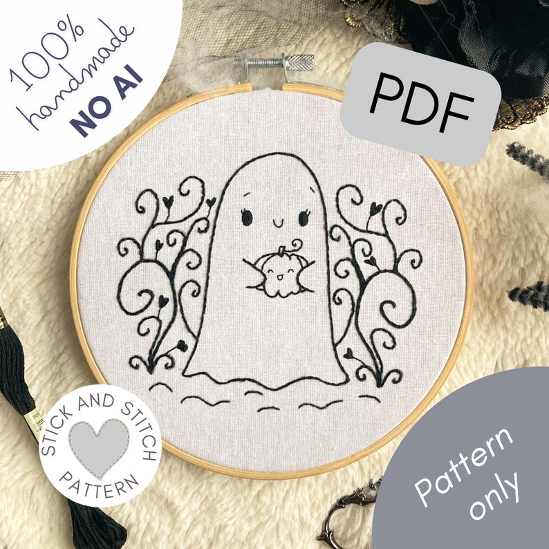 Printable Stick and Stitch PDF Pattern for Hand Embroidery - Halloween ...