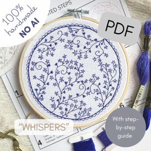 Stick and Stitch Embroidery Pattern – Delft Floral Design (PDF Download)