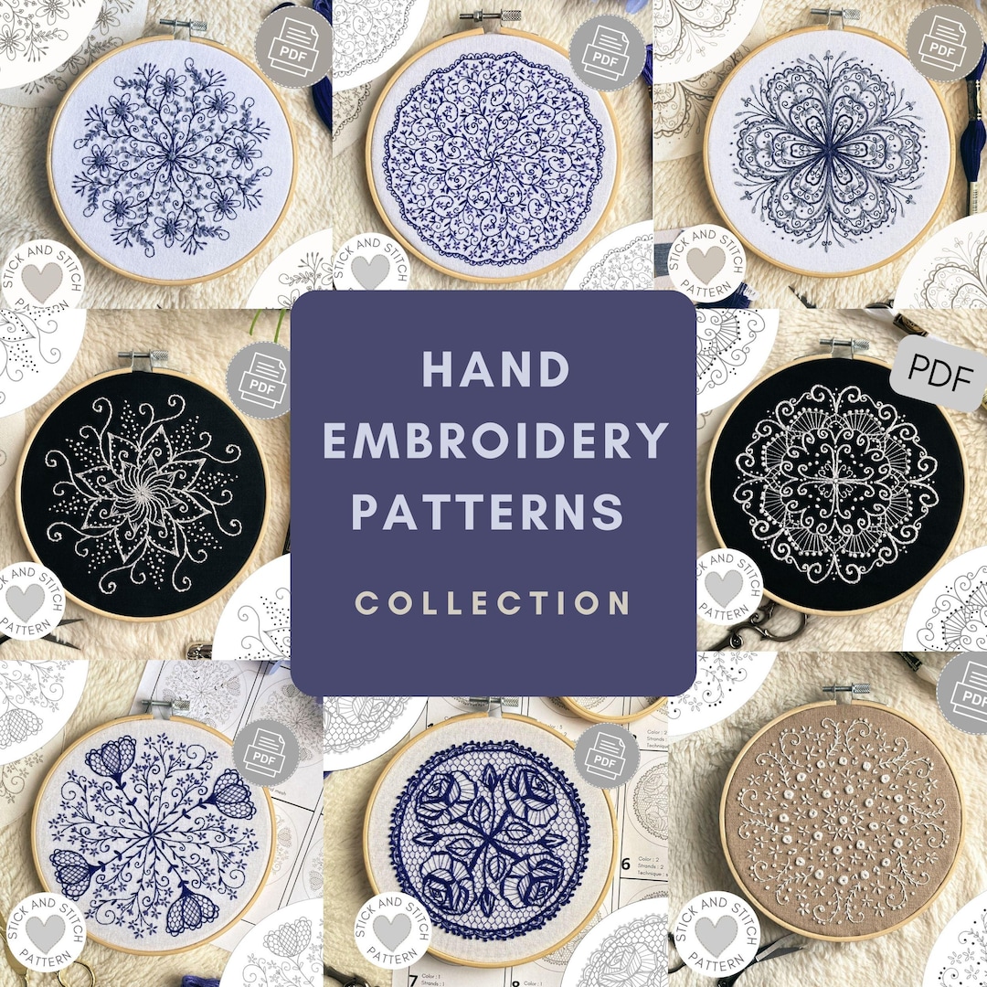 8 Printable Stick and Stitch Designs - PDF Patterns for Hand Embroidery ...
