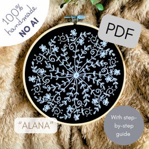 Printable floral mandala design, hand embroidery pattern with step-by-step guide (PDF download)