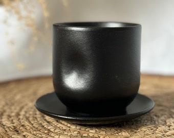 Mug ceramic | Cup without handle | matt black | 200ml | Handmade | with/without saucer | Made in Germany | stoneware | Coffee | tea