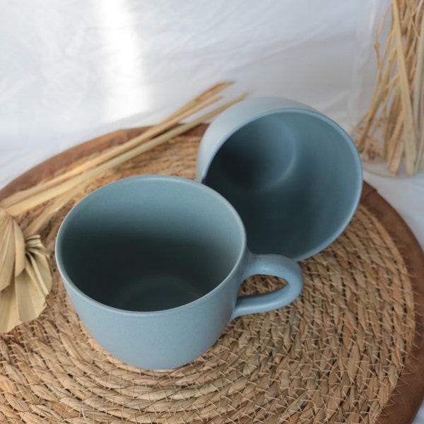 Jumbotasse | Cappuccino | Kaffee | Keramik | blau | 500 ml | Steinzeug | in Deutschland hergestellt | Cafe | Geschenk | skandi | Frühstück