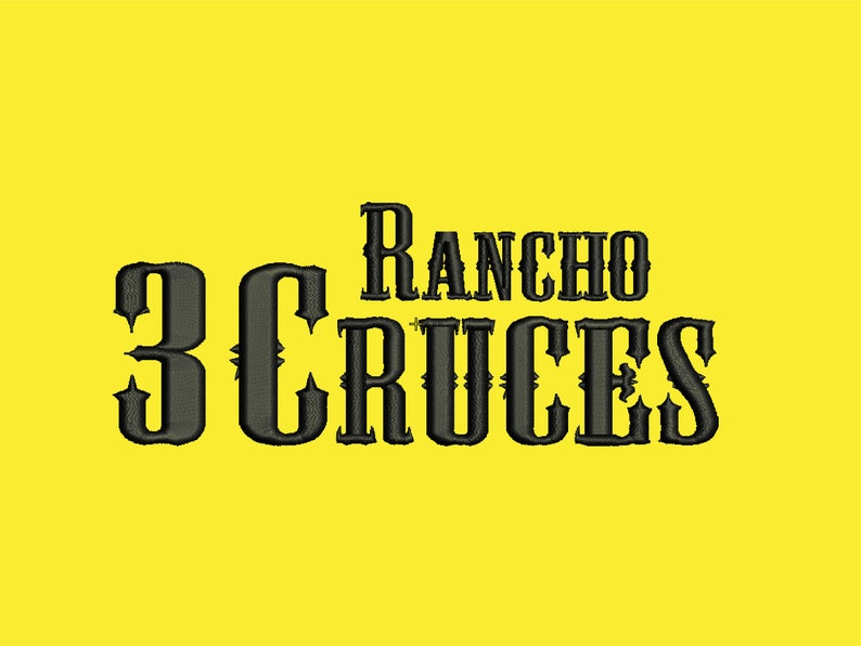 May include: Black and white logo with the text "Rancho 3 Cruces" in a stylized western font.