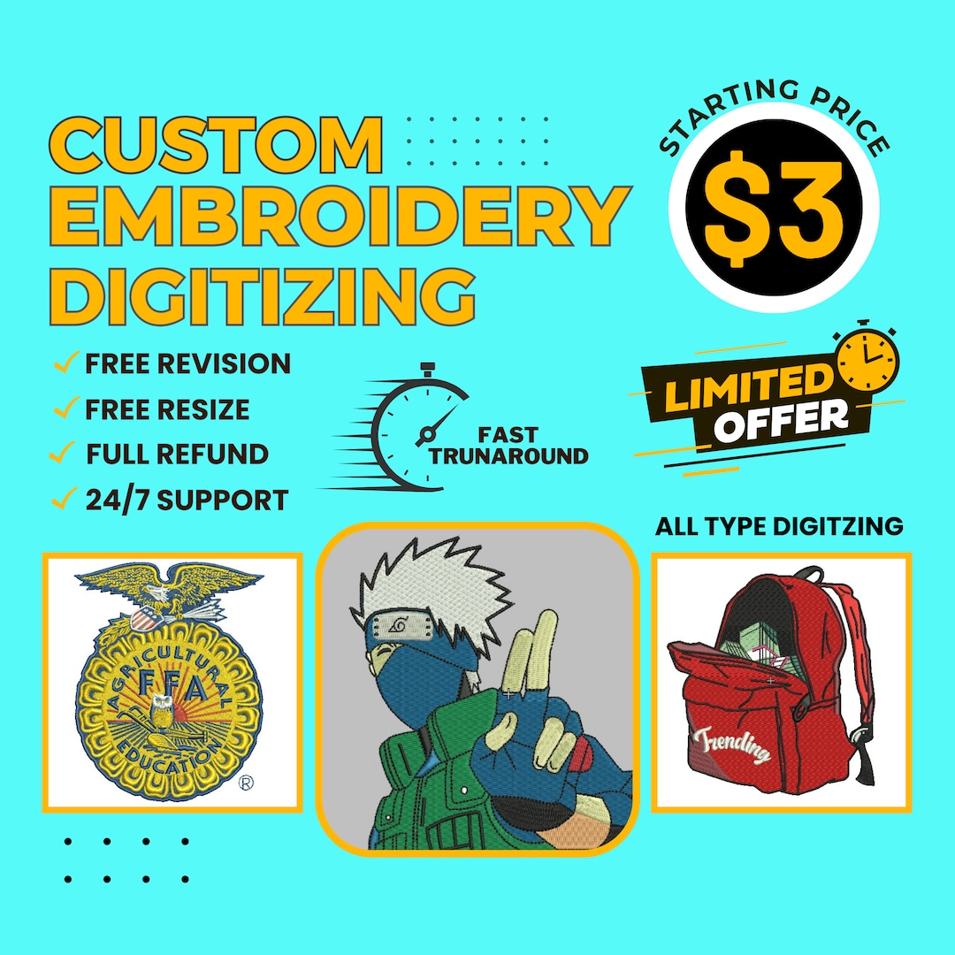 Custom Embroidery Digitizing, Custom Digitize, Logo Digitizing