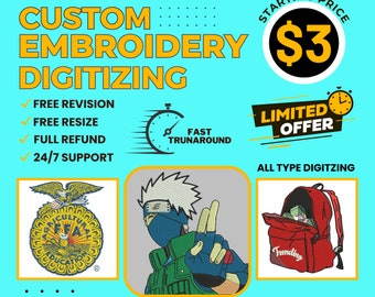 Custom Embroidery Digitizing Service, Image to Stitch File, embroidery, digitize (DST, PES) for Machine