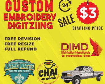 Custom Embroidery Digitizing Service, DST File, Logo to digitzie, Pes file, vector Conversion