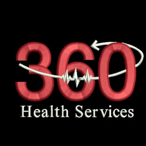 May include: Red 360 logo with a white heartbeat graphic and a white circle with an arrow pointing to the right. The text "Health Services" is below the logo.