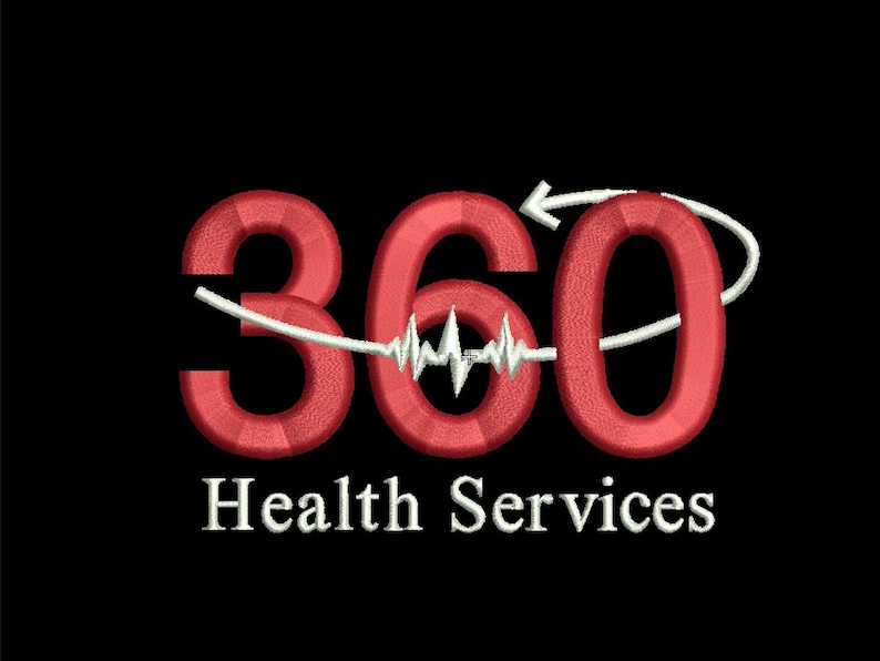 May include: Red 360 logo with a white heartbeat graphic and a white circle with an arrow pointing to the right. The text "Health Services" is below the logo.