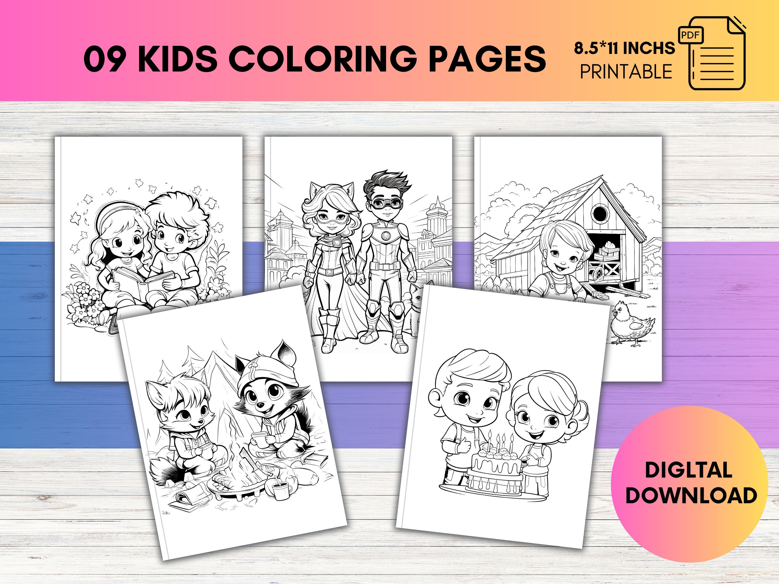 Cartoon Character Coloring Pages for Kids: Fun Activity (PDF) - Etsy