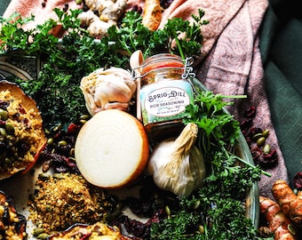 Condimento para arroz, Mezcla de condimentos para arroz, Hierbas y especias gourmet, Hierbas culinarias orgánicas, Hierbas de cocina premium, Alta cocina, Frascos de especias