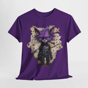 Steampunk Hacker Cat T-shirt: Lila Cyberpunk-design