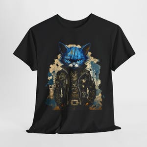 Steampunk Hacker Cat T-shirt: Cyberpunk Blå Kattunge-t-shirt