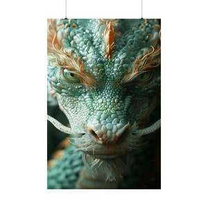 Dragon Poster, Majestic Dragon Matte Vertical Poster,  Fantasy Dragon Poster, Green Dragon Poster, Dragon Art, Dragon Lover