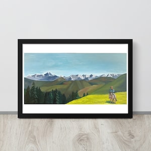 Colorado Rocky Mountains Cowboy Original Oil Paint Framed Fine Art Print by Ansley Herrin 12&quot;x18&quot;