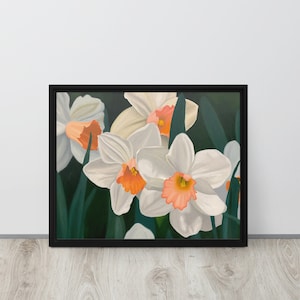 Botanical Wall Decor: White Daffodil Oil Painting by Ansley Herrin | 16x20 Framed Fine Art Print