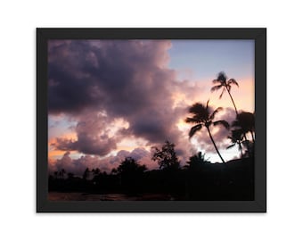 Tropical Hawaiian Palm Trees Sunset Framed photo paper poster