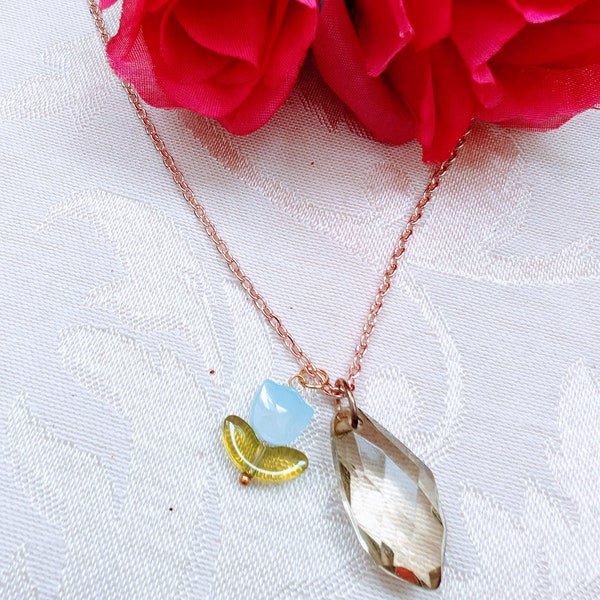 LIME CRYSTAL PENDANT w/Tulip Necklace,Handmade Necklace,Womens Accessories,Elegant Jewelry,Crystal Glass Necklace,Gift for Her,Free Shipping