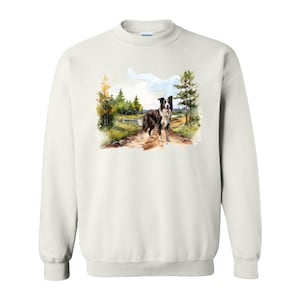 Border Collie Dog White Crewneck