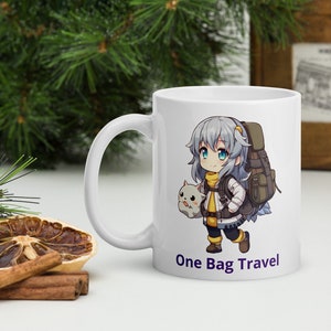One Bag Travel Anime Girl Mug, Anime Mug, Funny Japanese Anime Coffee Cup For Anime Lovers, Cute Kawaii Cartoon Gift, Watching Anime Mug