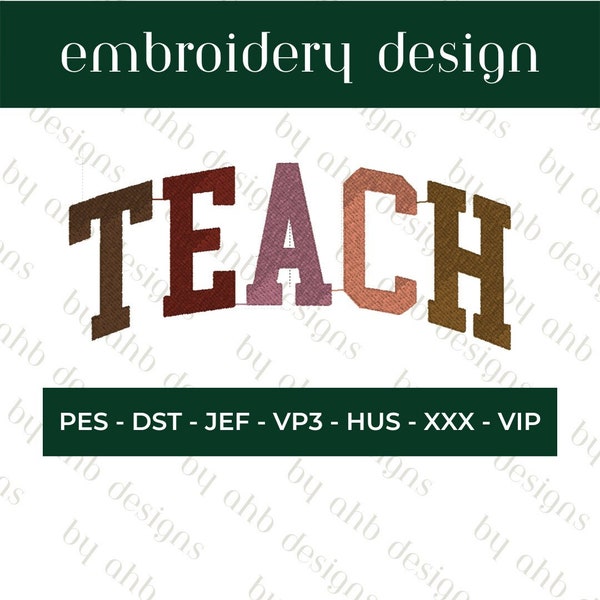 teach embroidery file, cute embroidery design, embroidery design, trendy design, instant download designs, summer designs