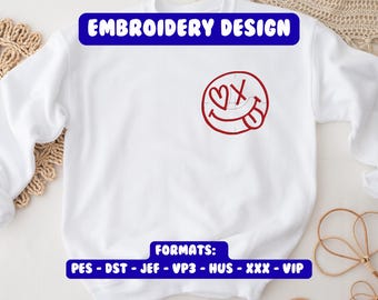 Smiley Face Embroidery, Retro design, Trendy smiley, Smile, Happy face