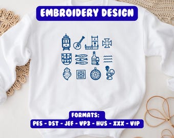 Portugal Embroidery Design, Travel design, Europe embroidery