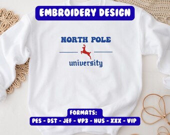 North Pole University Embroidery, Santa Claus, Winter design, Christmas, Holiday, Trendy